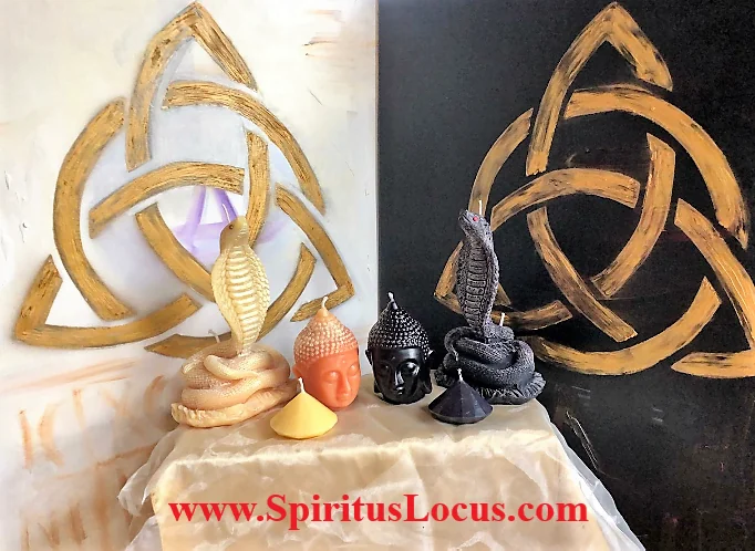 Handcrafted Spiritus Locus objects with golden Celtic knot forms